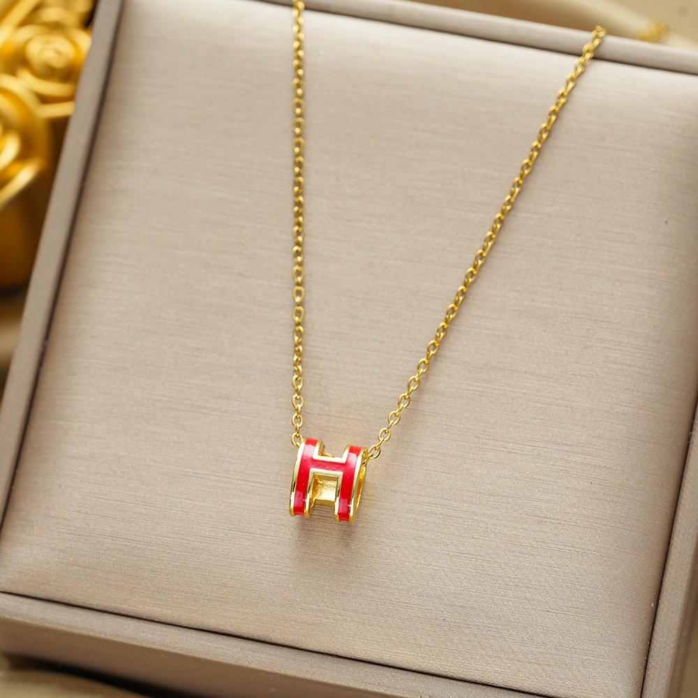 Титановая сталь Капельная глазурь Начальная буква  H  Ожерелье для женщин - Нишевый дизайн Цепочка на ключицу