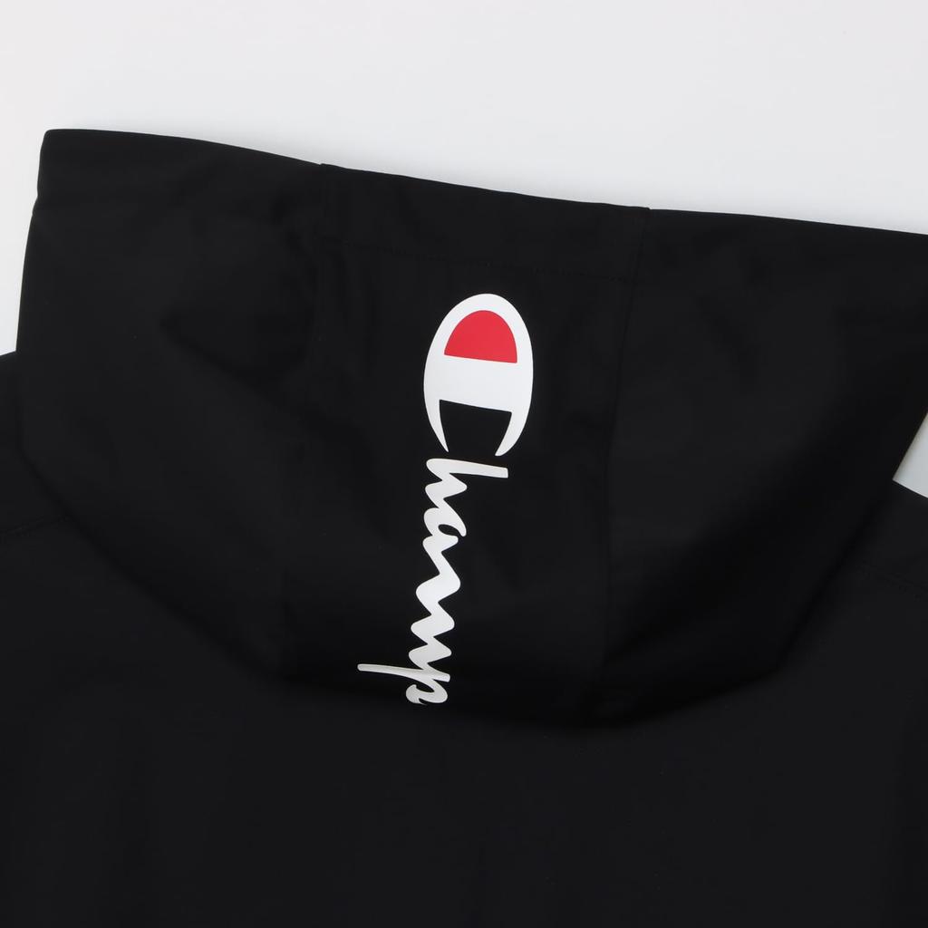 Champion Long Sleeve Stretch Windproof Zip Hooded Jacket with Men's Anti-Static Water-Repellent One-Point Logo, Black, C3-ZG601