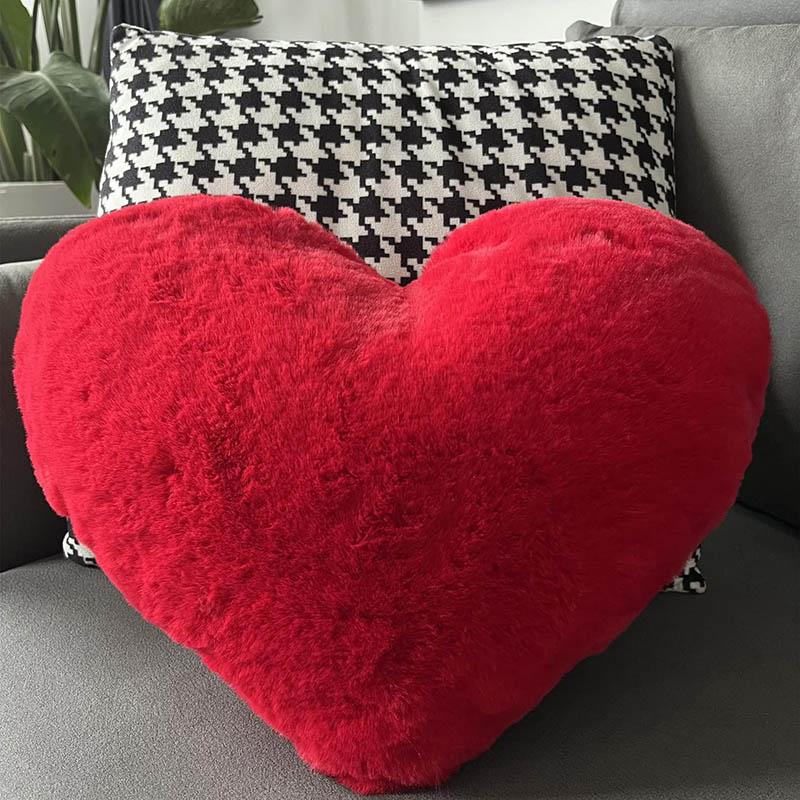 12/17" Faux Rabbit Fur Heart Pillow Decorative Pillows Plush Love Heart Shaped Fluffy Throw Pillow Cushion Valentine's Day Gifts