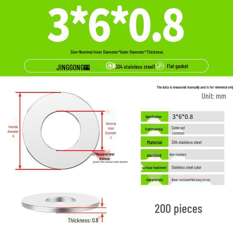 Zesílená plochá podložka/distanční kroužek z nerezové oceli 304 M4 M5 M6 M8