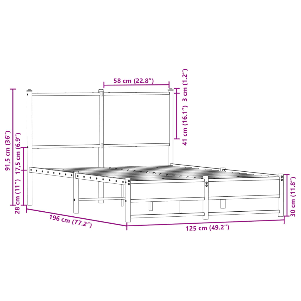 Metal Bed Frame without Mattress Brown Oak Effect 120 x 190 cm