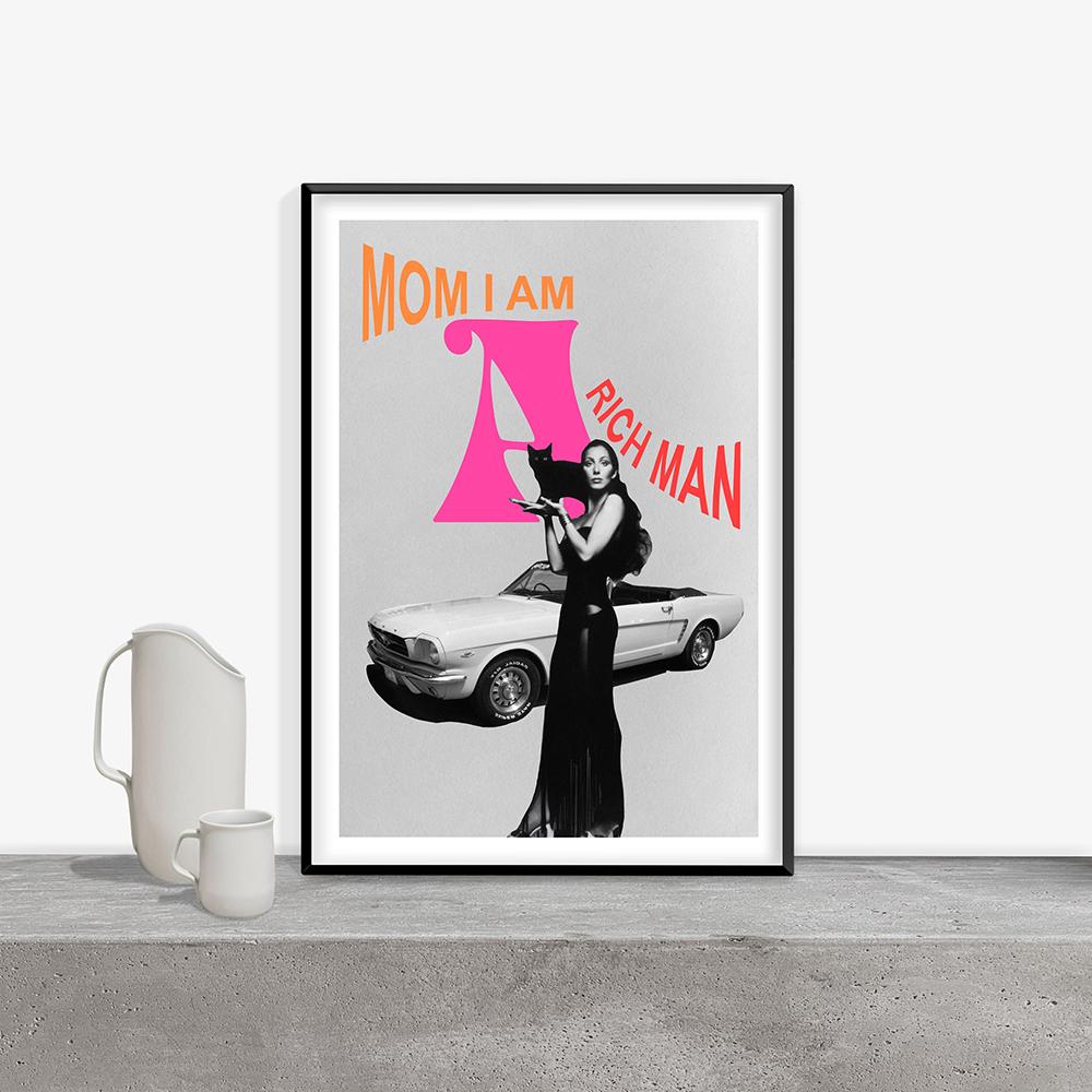 Mamma Sono Un Uomo Ricco Citazione Estetica Retrò Poster Stampa Copertina Rivista Vintage Nero Muro Tela Pittura Stanza Decorazione Casa