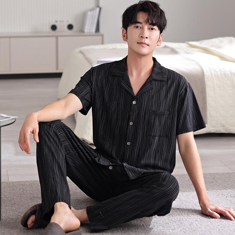 Pajamas Men's Summer Cotton Short Sleeve Trousers Men's Thin Summer Large Size Half Sleeve Men's Summer Loungewear Set
