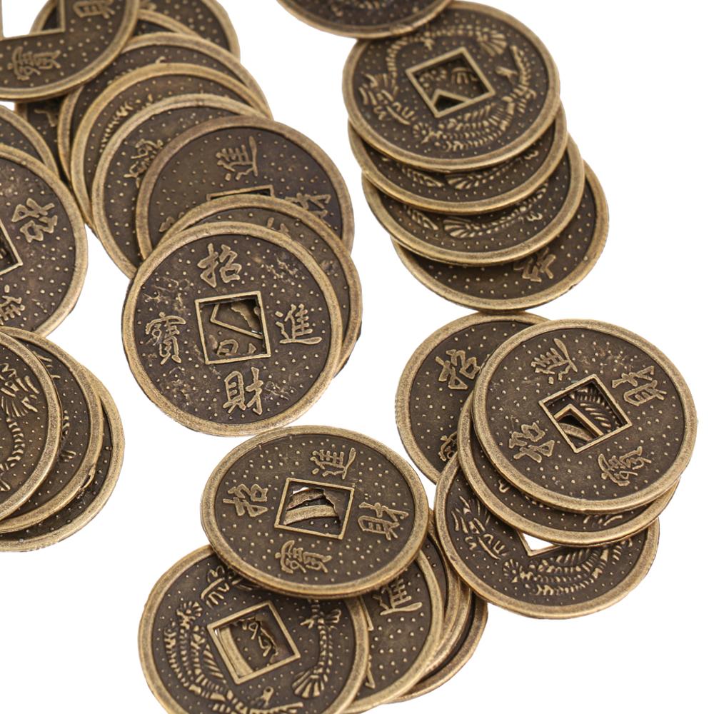 50 Pieces Alloy Chinese Fortune Auspicious Coin Feng Shui I-ching Lucky Coins Artificial Souvenir Decoration 2cm Dia.