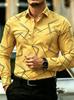 Modern Men's Long Sleeve Shirt with Geometric Line Print, Great for Daily & Formal Wear.