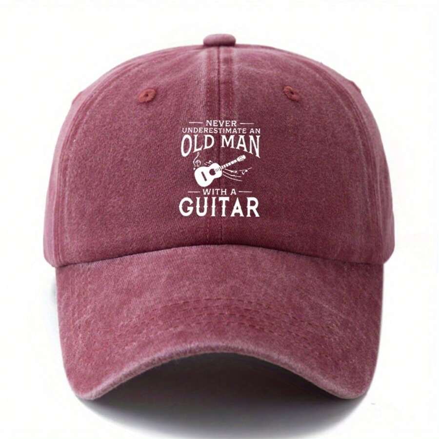 Unisex Vintage Washed Baseball Cap With Never Underestimate An Old Man With A Guitar Print