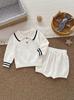 Boys' Pure Cotton Knit Sweater and Shorts Set - Long Sleeve Spring/Autumn, Suitable for Boys and Girls