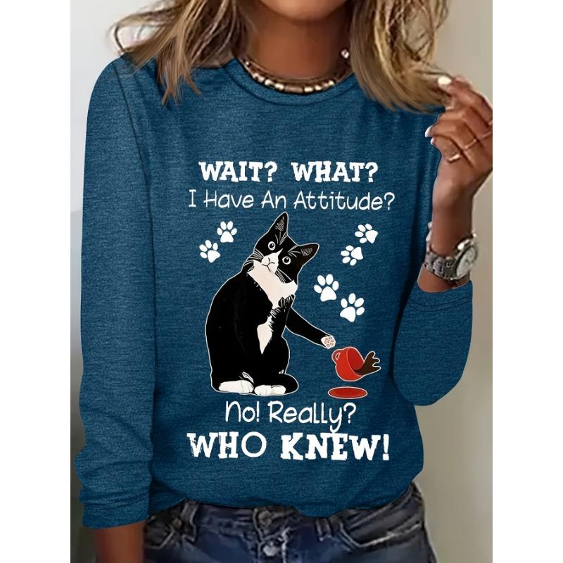 

Футболка с рисунком кота и букв размера плюс - модный повседневный топ на весну и осень, трендовая женская одежда больших размеров 3XL