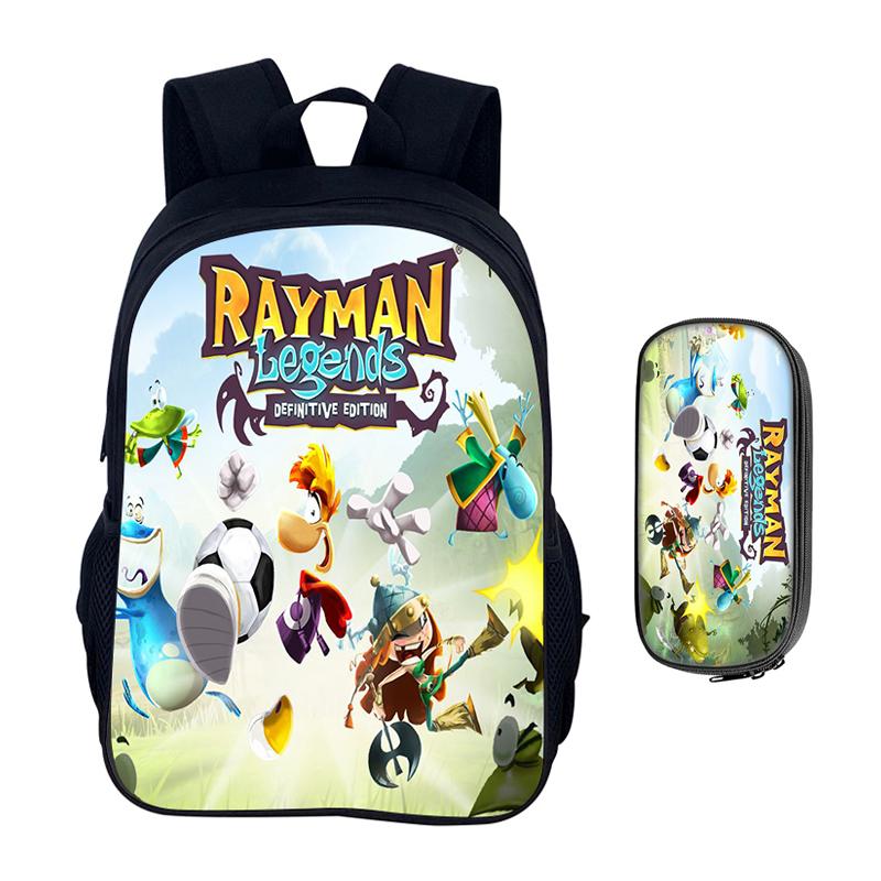 Cartoon Games Rayman Legends 2-delige Set Rugzak Schooltas Jongens Meisjes Camping Rugzak Etui Potloodzak Potlooddoos