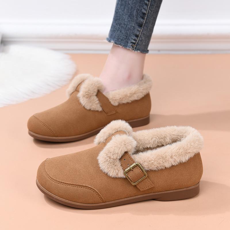 

New Retro Fleece Round Toe Flat One-foot Warm Bean Shoes Women s Frosted Cotton Shoes 41