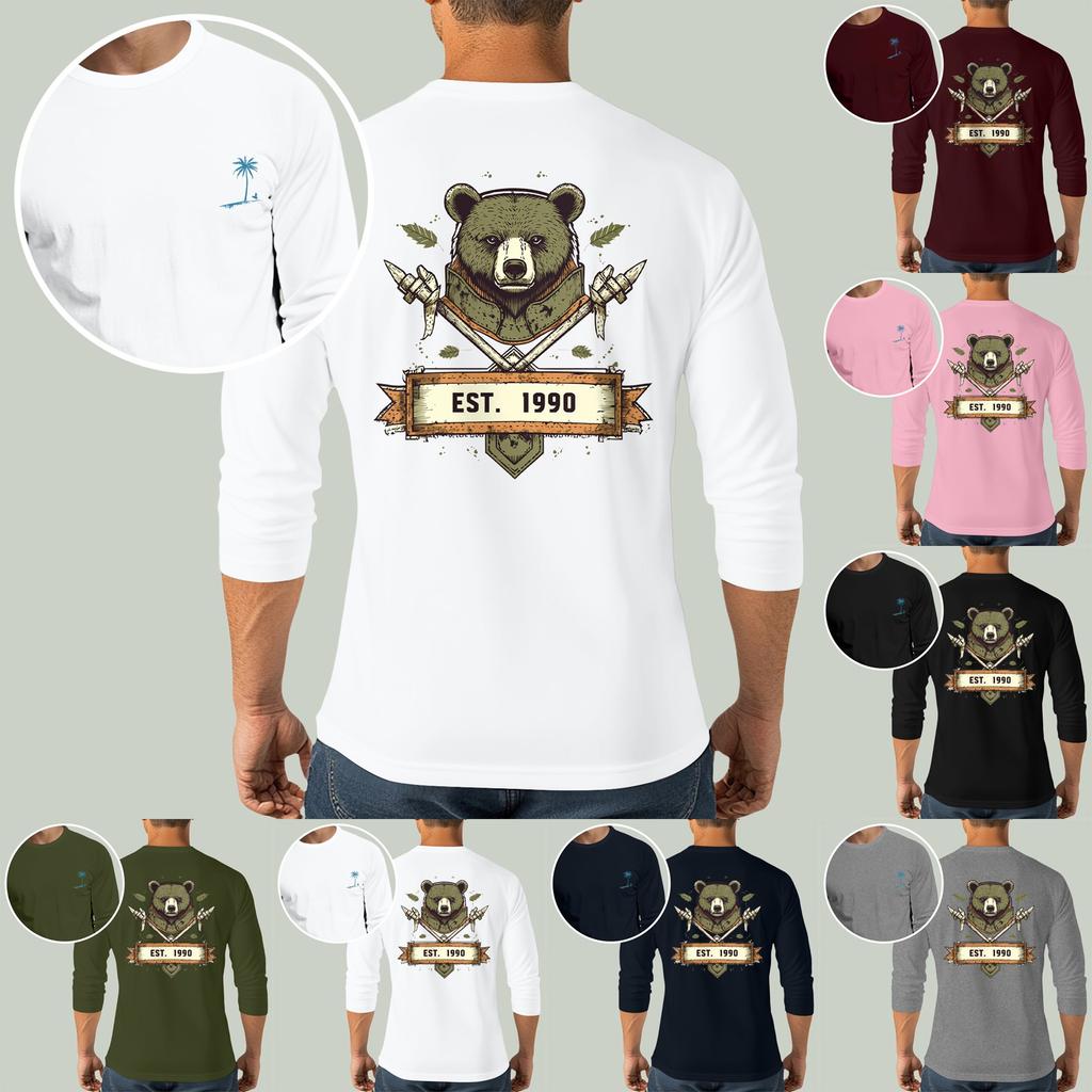 Men's Casual and Fashionable Printed Collar Three-quarter Sleeve Top T-shirt