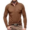 Mens Lapel Neck Business Polo Shirt Casual Long Sleeve Tee Tops Sport T Shirts