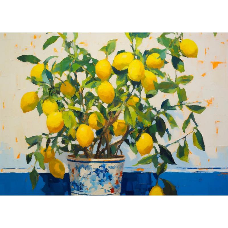 Apple Lemon Tree Still Life Canvas Painting Poster Vintage Fruit Print, Neutral Botanical Antique Kitchen Wall Art  Home Decor