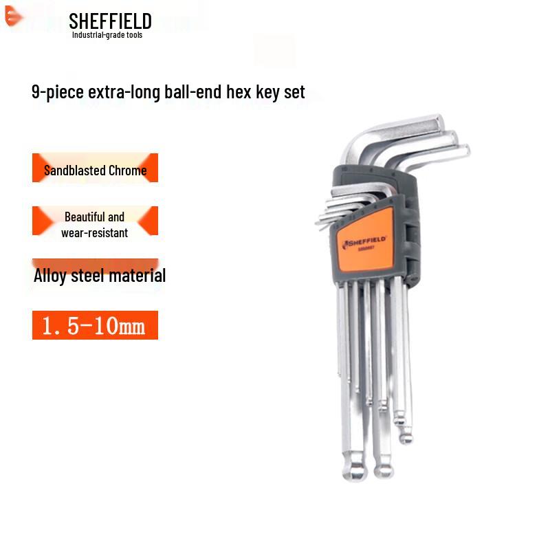 Steel Shield S050007 9-Piece Metric Ball End Hex Key Set 9-Piece Metric Extra Long Ball End 1.5-10mm