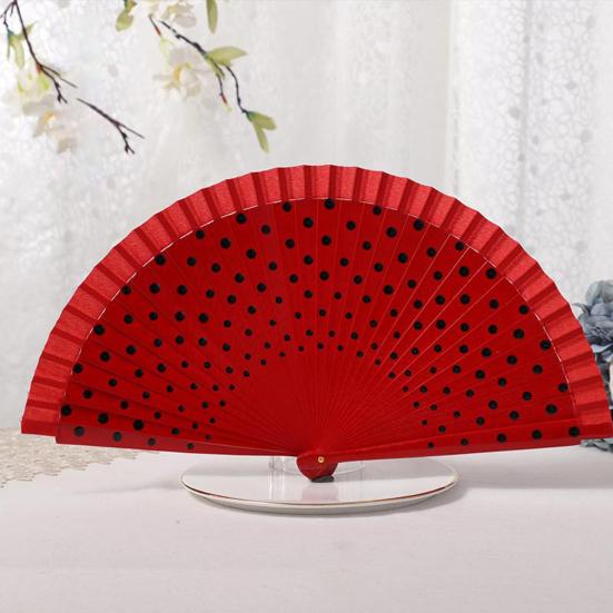 Practical Beautiful Decoration Multicolor Dot Print Folding Fan Home Supply Decorative Fan