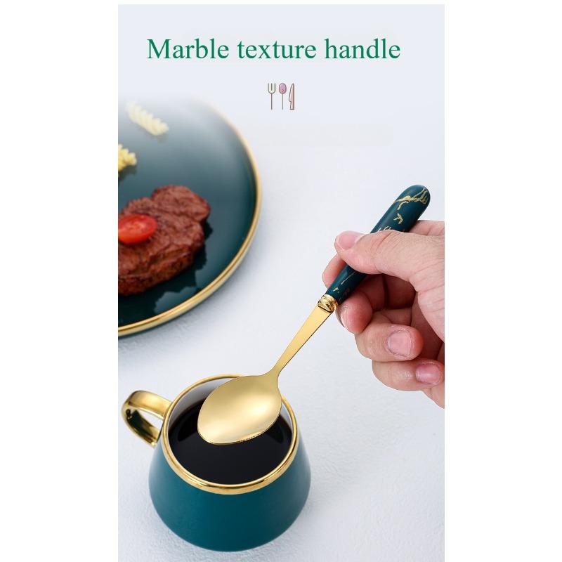 Stainless steel knife, fork, spoon, Nordic 24 piece cutlery set, marble pattern, dessert spoon, steak knife and fork gift box set