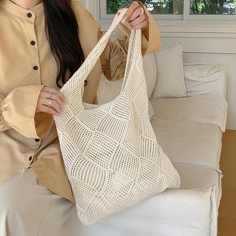 Handwoven Beach Crochet Bag for Women Lightweight Knitted Tote Handbag Summer Shopping Travel Shoulder Purse