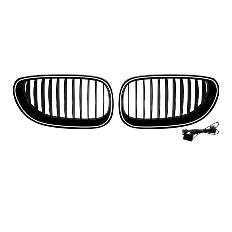 For BMW 5 Series E60 E61 2004-2010 High Quality ABS Single Line & Double Lines LED Kidney Grille Front Racing Grills Gloss Black