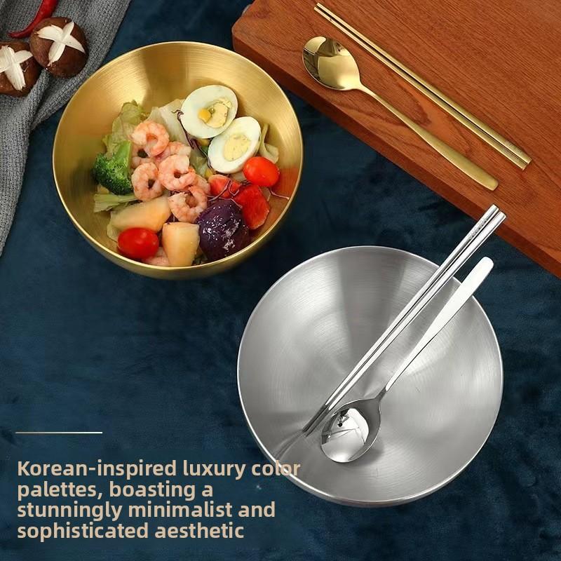 Korean Food-grade Stainless Steel Instant Noodle Bowl, Cold Noodle Salad Bowl, Single-layer Simple Fruit Salad with High Value