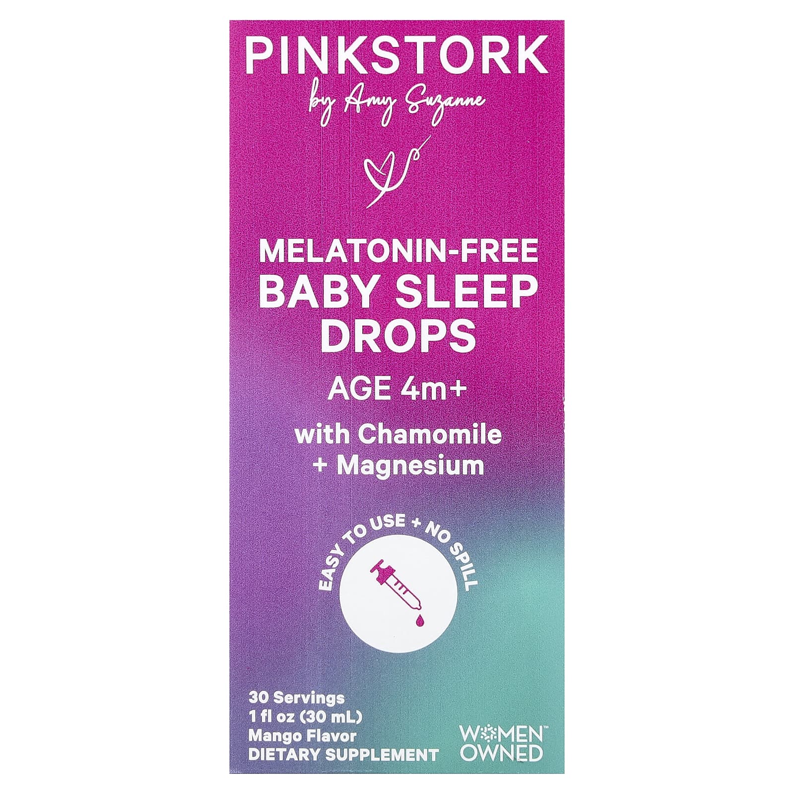 

Pink Stork, Melatonin-Free Infant Sleep Drops, Ages 4+, Mango Flavor, 30ml (1 fl oz)