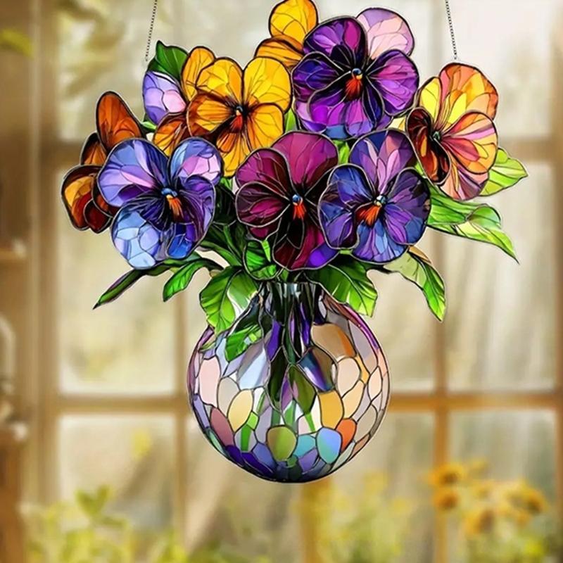 Colorful Acrylic Potted Plant Hanging Sign For Outdoor Lawn Party Decorations Weather Resistant Design Window Ornament