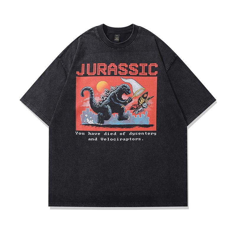 American High Street Old Washing Spoof Direct Injection Printing Short-Sleeved T-Shirt Men'S Oversize Trendy Ins Top