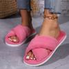 Cross Opening Spring and Autumn Home Anti Slip Flat Bottomed Couple Style Fashionable and Simple Open Toed Hairy Slippers