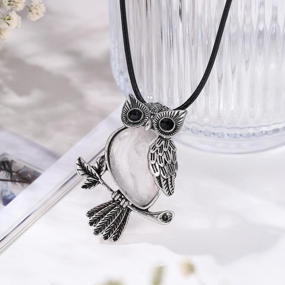 Ciondolo in cristallo naturale, collana gufo intarsiata con ametista, gioielli, Regalo di Natale, Regalo di San Valentino, Regalo per fidanzata, Regalo di compleanno