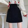 Korean Style Petite High-Waist Corduroy A-Line Skirt: Black Slimming Midi & Mini Skirt for Autumn/Winter