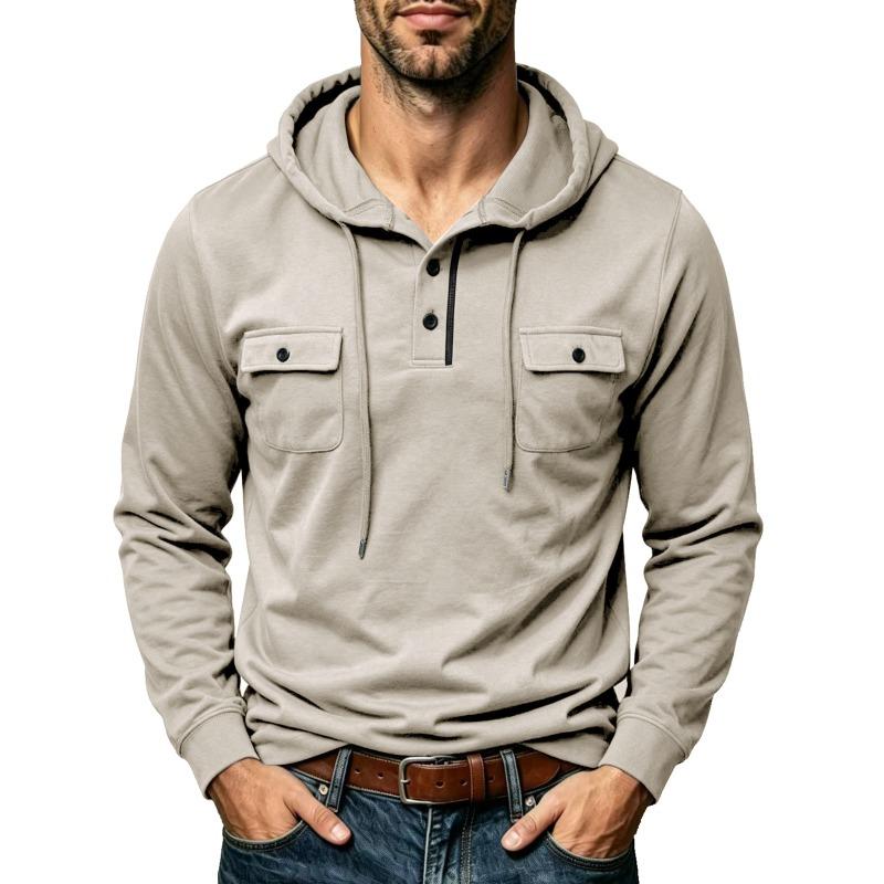 Men Outdoor Long Sleeve Multiple Pockets Drawstring Hooded Sweatshirt