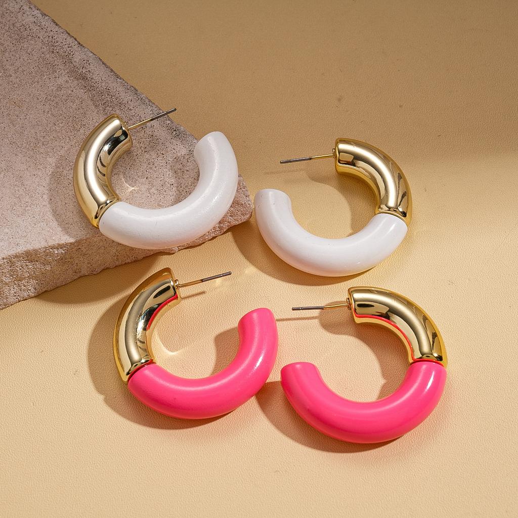 Acrylic round splicing C-shaped silver needle stud earrings versatile commuter sexy earrings