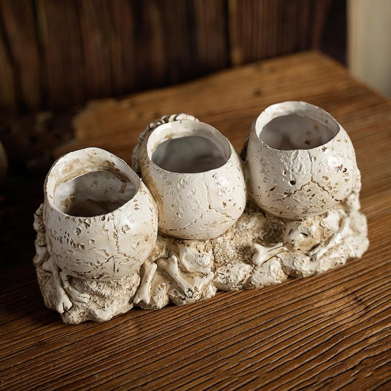 Flower Pot Skulls Halloween Decor Skeleton Pen Holder Tabletop Personality Candy Bowl Ghost Planter For Home Store Decoration