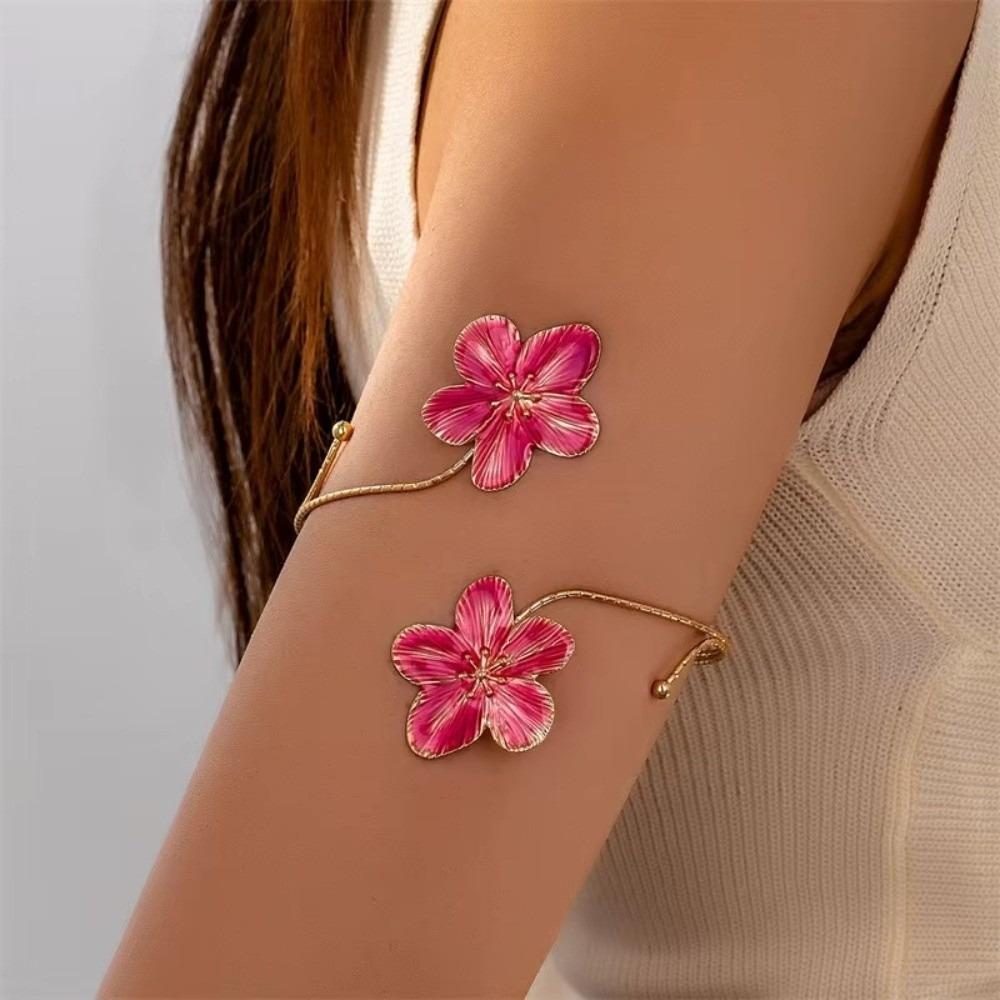 Elegant Floral Open Cuff Armlet Enamel Glaze Craft Open Arm Ring  For Women Girls