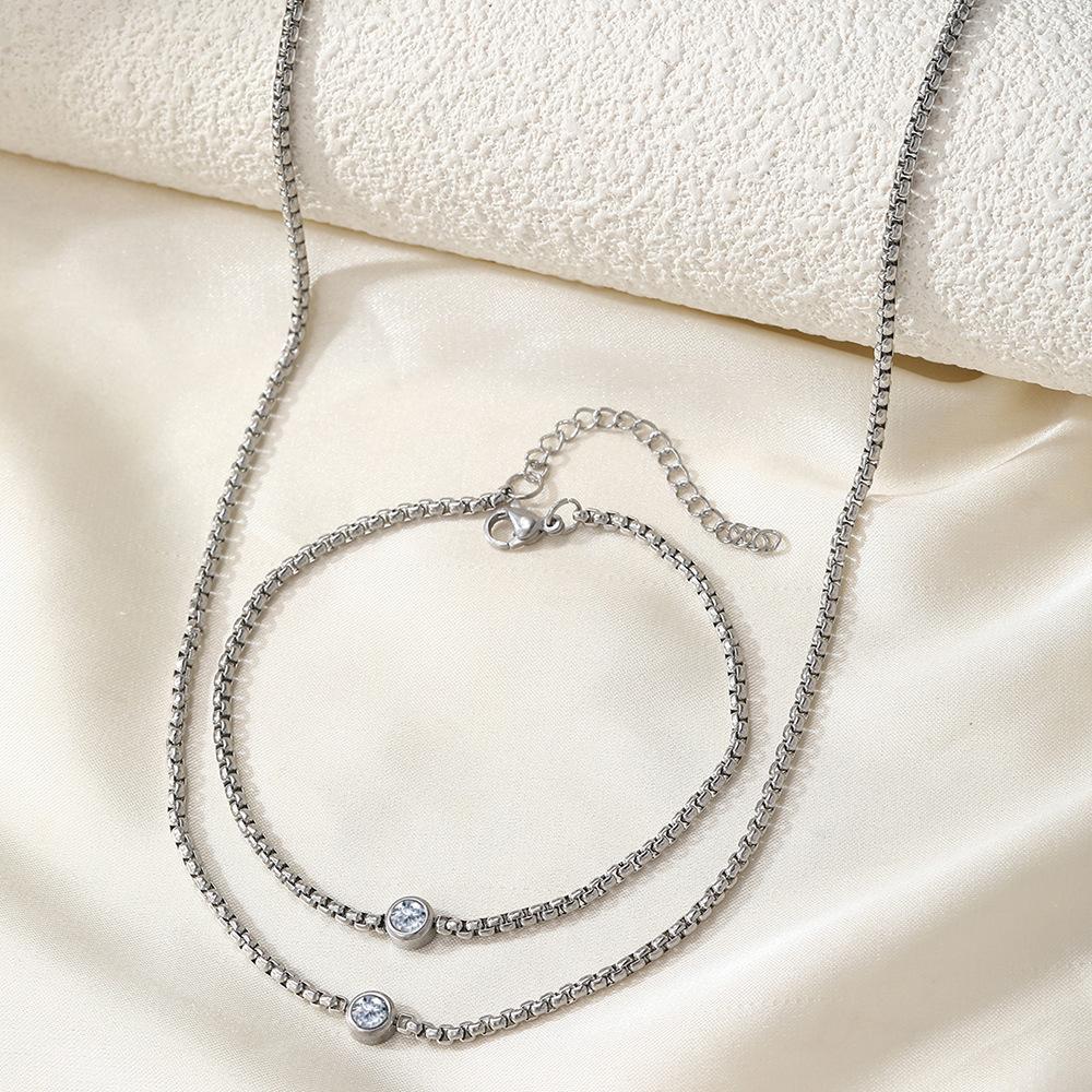 European American-style Trendy Personalized Stainless Steel Gold Plated Single-Stone Bracelet Necklace Women's Wedding Party