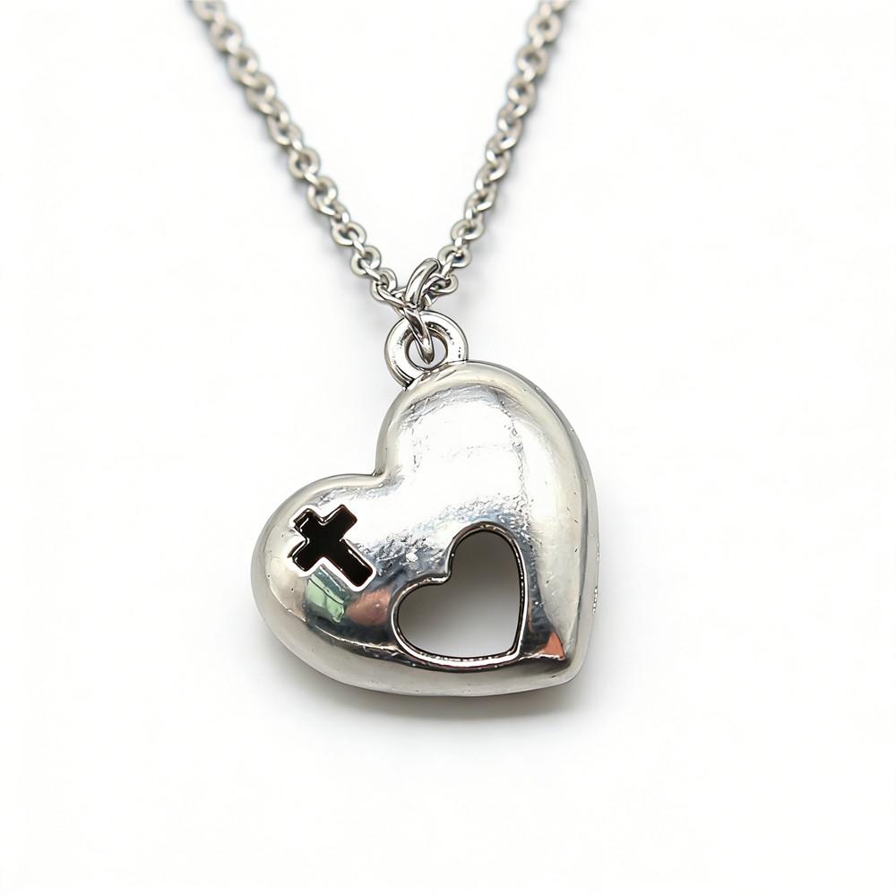 Ornate Angel With Heart Pendant Necklace Spiritual Faith Jewelry 40cm Short Chain