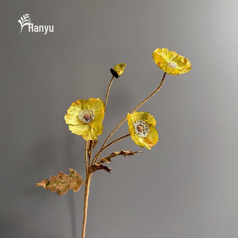 Autumn Poppy Flocked Artificial Flowers for Wedding and Home Decor