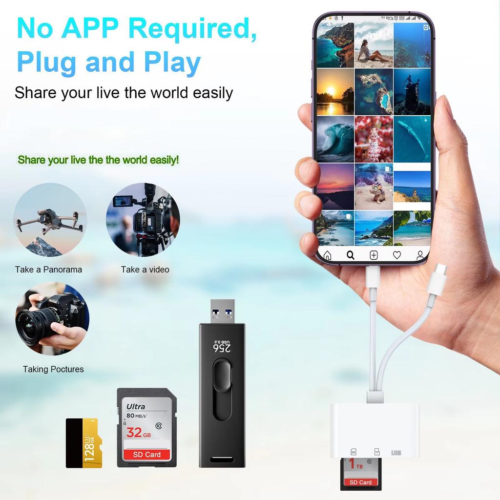 DOOLIKE Dual Connectors USB Type-C Converter 2 in 1 Multi-in-1 SD TF Card Aluminium Smart OTG Mobile Phone Memory Card Reader