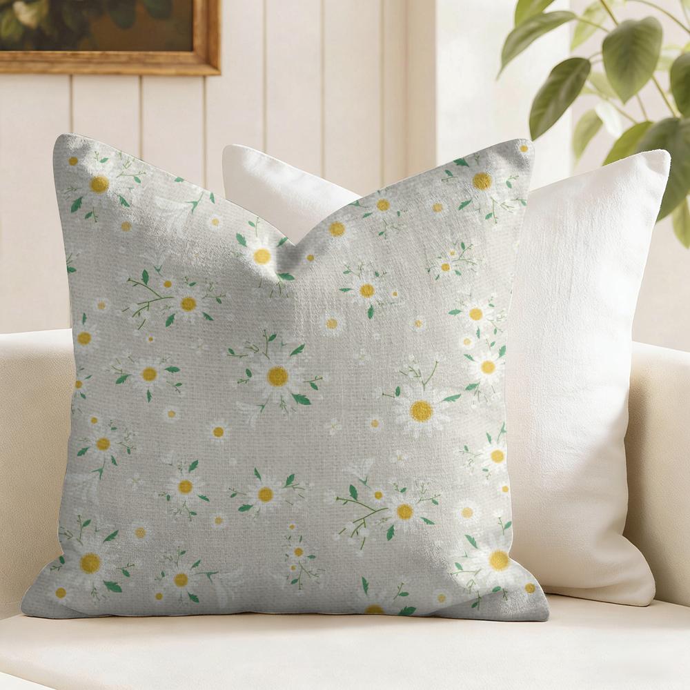 Daisy Pattern Cushion Cover Natural Linen Pillow Cover DoubleSided Print Cushion Cover for Sofa Home Decor