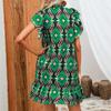Round Collar Summer Short Sleeve Dress Fashion A-Line Skirt Printing Skirt