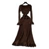 Knitted Dresses Women's Winter Ruffled Flared Sleeve Design Chic Light Luxury Temperament Long Dress