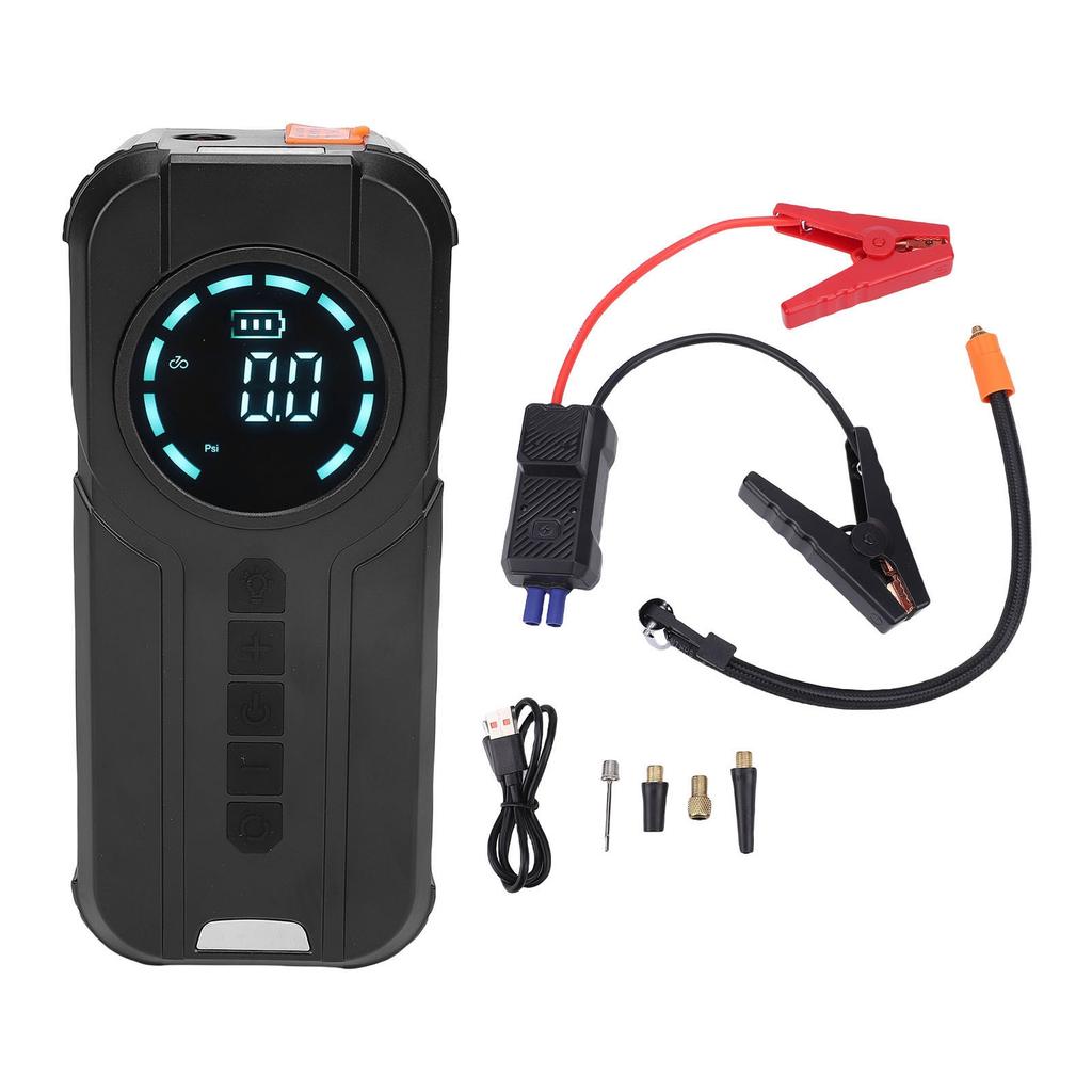 Car Jump Starter Portable Air Compressor 10000mAh with Pressure Display Emergency Lighting Cordless Tire Inflator for