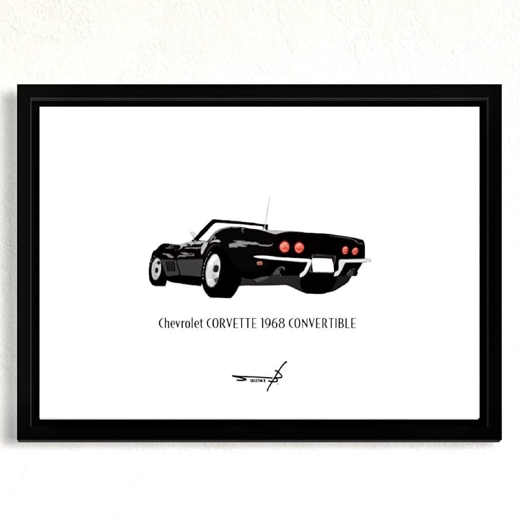 Винтажный Поп-арт Постер Автомобиля, Американский Автомобиль, A4 В Рамке, Chevrolet Corvette 1968 (Черный/A4 в рамке)