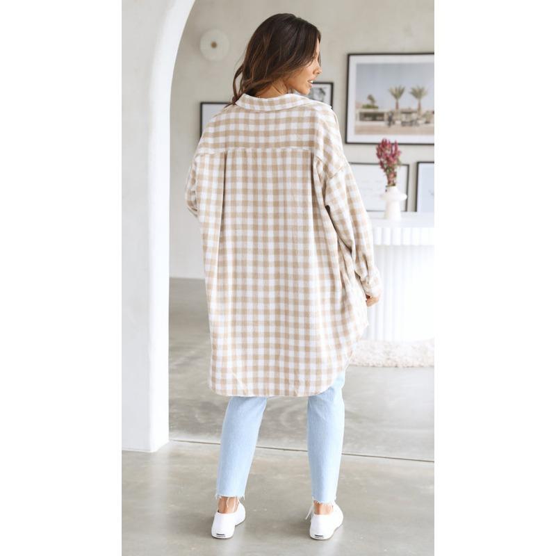 Frühling Herbst Damen Tops Plus Size Plaid Shirt Unregelmäßige Jacke