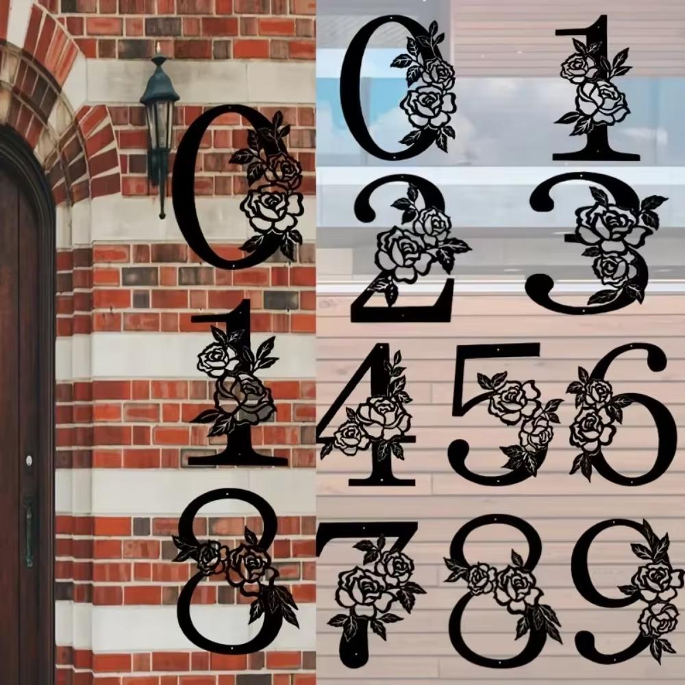Metal Flower Shape Digital Wall Art 1pc Modern House Number Front Door Outdoor Mailbox Yard Decor Flower Shape Metal