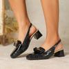 Women's European and American Patent Leather Chunky Heel Sandals, Square Toe, Back Cutout, Plus Size 43 (8839-7LX)