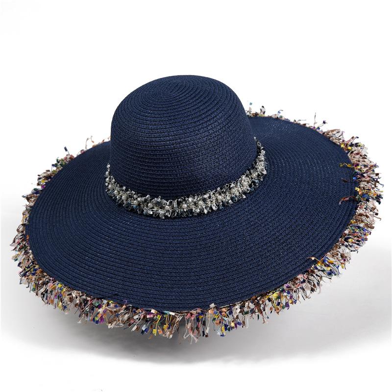 Hat Female Summer Hepburn Wind Dome Rough Fringe Shade Straw Hat Seaside Resort Beach Hat Sunscreen Sun Hat