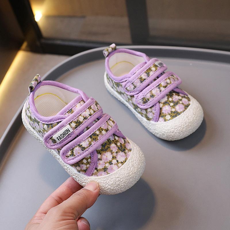 Spring and Autumn Boys and Girls College Style Retro Comfortable Wear-resistant Soft-soled Floral Canvas Shoes