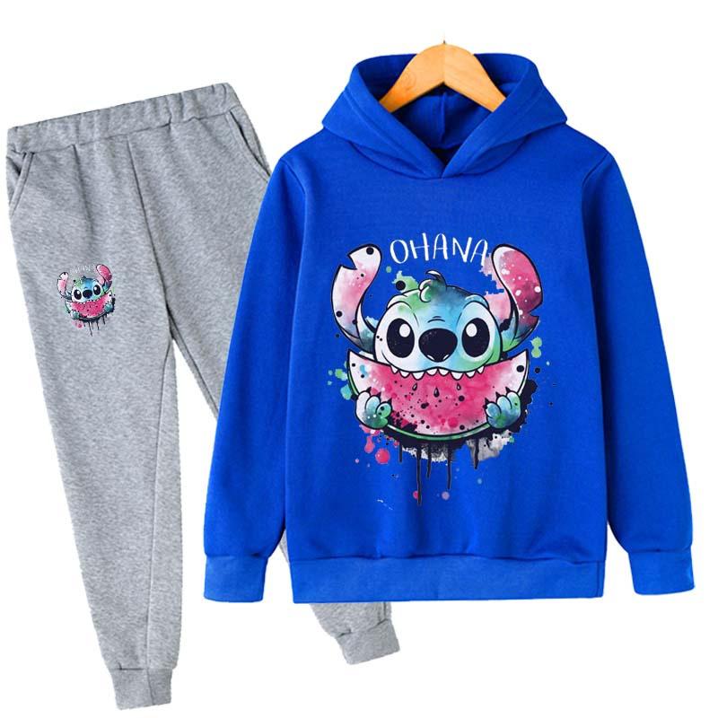 2025 MINISO Stitch Hoodies+Pants Sets Children 1-16 Years Suit Boys Tracksuits Kids Brand Sport Suits Little Monster Hoodies Tops +Pants 2pcs Set
