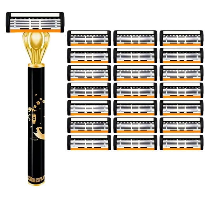 Men's Manual Razor Safety Razor 6-layer Stainless Steel Hair Removal Knife, Replaceable Razor Head, Razor Tools.