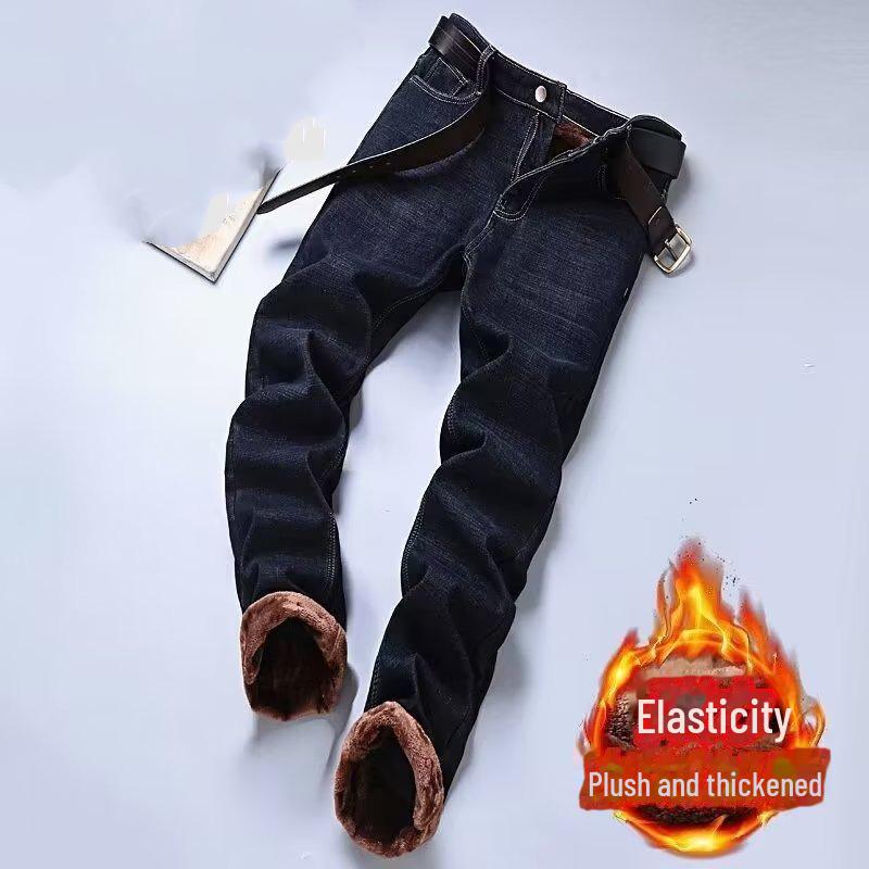 

Мужские теплые зимние джинсы: Плюс бархат, плотный, свободный, большого размера, идеально подходит для работы и защиты от холода на открытом воздухе. 28
